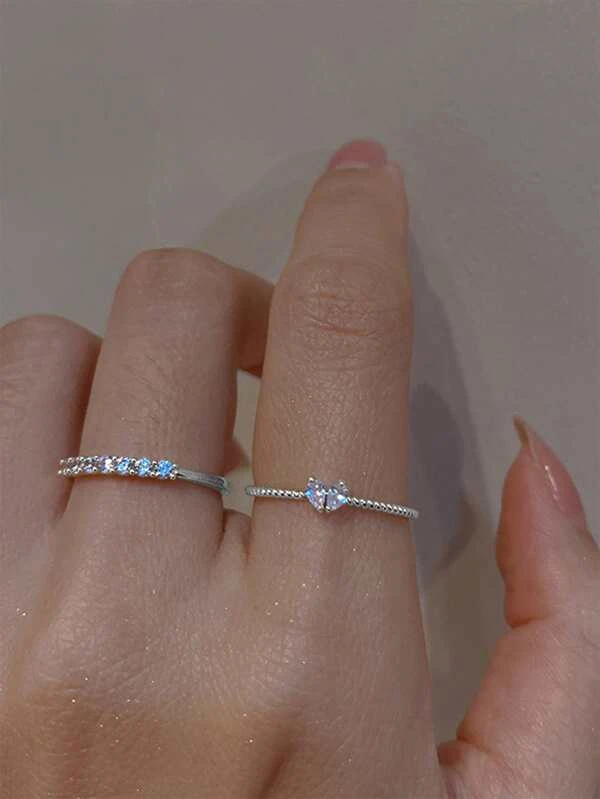 2 PEÇAS ANEL COM DECORAÇÃO DE ZIRCÃO - PRATA OU DOURADA