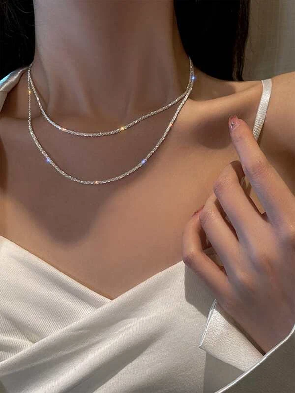 COLAR PRATA EM CAMADAS DECORAÇÃO DE STRASS