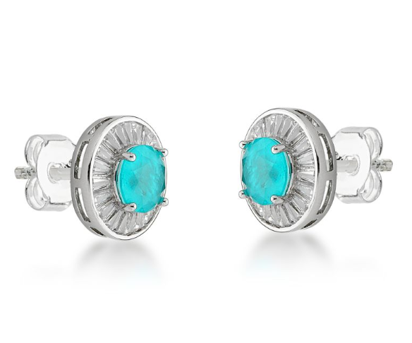 Brinco Redondo Pedra Fusion Verde Turmalina Com Cristais Baguetes